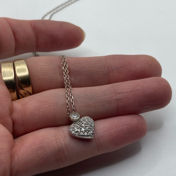 STERLING & Clear / White Cz Puffy Heart Necklace 18” Chain / .5” Pendant - Picture 6 of 10